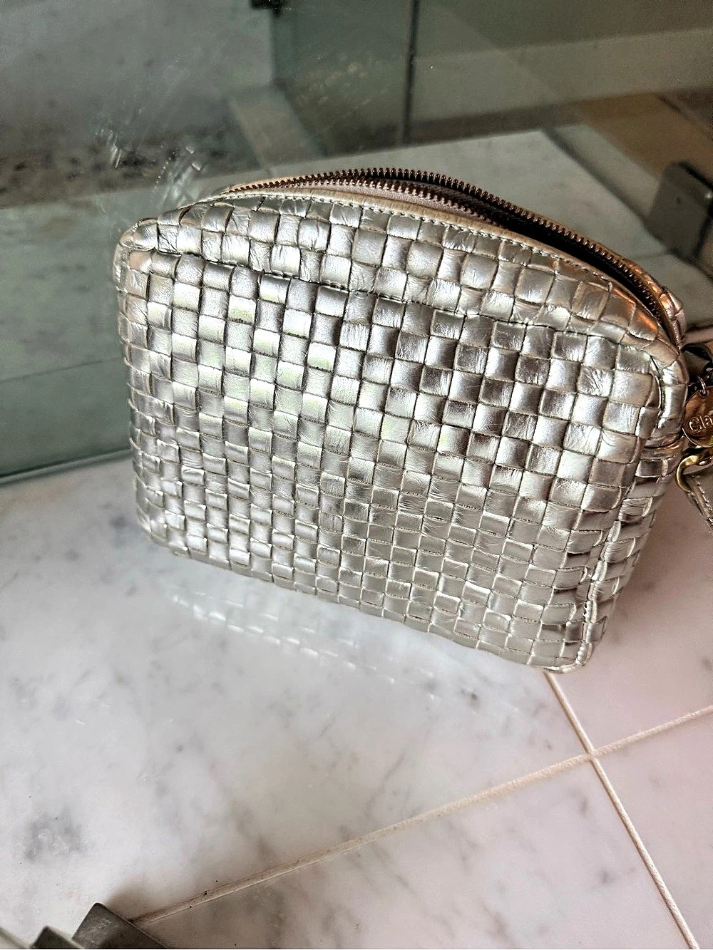 Clare V Woven Metallic cross-body in silver